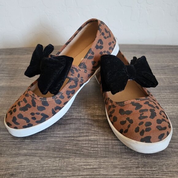 Janie and Jack Cheetah Print Bow Slip-On Sneaker Shoes Brown/Black Size Kid's 3 - Picture 9 of 9